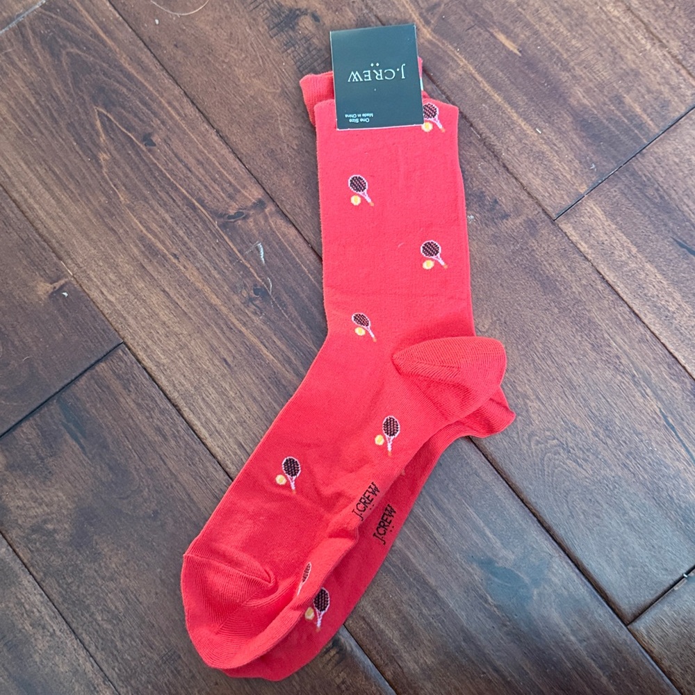 NWT J. Crew Bright Red Socks with Tennis Motif